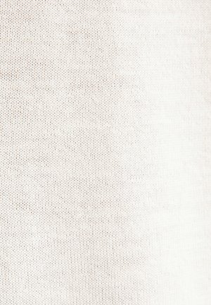 Licht beige gebreide stof met een zachte textuur, met een subtiele ribbelpatroon en gelijkmatige stiksels overal. Geen zichtbare versieringen.