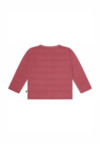 Langärmliges, geripptes T-Shirt in staubrosa, mit rundem Halsausschnitt und strukturierten horizontalen Streifen. Etikett an der Seite für die Markierung.