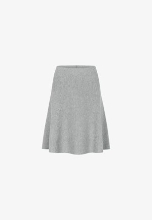 Gray flared skirt made of soft fabric, featuring a smooth waistband and an A-line shape, with minimal seams and no visible hardware.