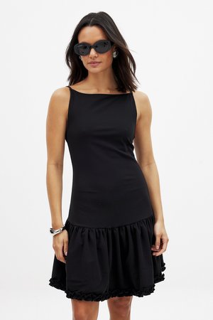 OPEN BACK MINI FRILL - Freizeitkleid - black