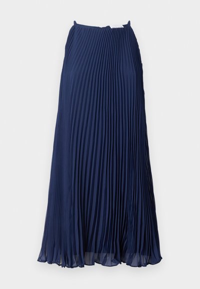 Mornarska plisejska krila iz lahkega blaga, z vertikalnimi gubami, tekočo silhueto in diskretno zadrgo na zadnji strani.