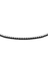 Bracciale in cristallo nero con catena in metallo color argento, disposto in un pattern alternato con piccole pietre circolari. Design liscio ed elegante.