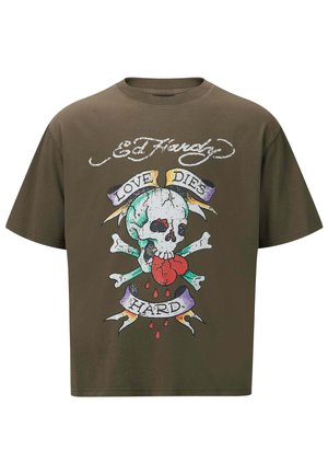 Ed Hardy LOVE DIES HARD - Printtipaita - washed khaki