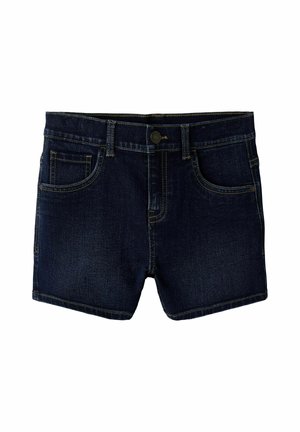 Mørkeblå denimshorts med klassisk design med fem lommer, synlige sømme og knaplukning i taljen.