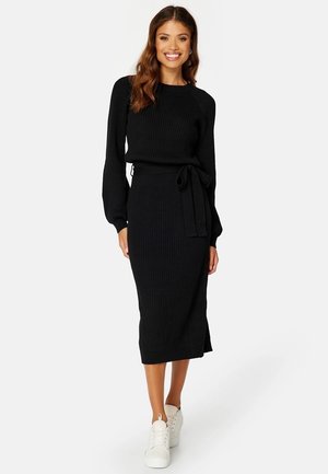 ROUND NECK RIB KNITTED MIDI DREESS - Strickkleid - black