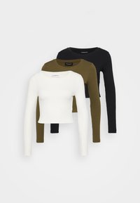 3 PACK - Long sleeved top - black/dark olive/blanc de blanc