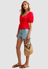 New Look TEXTURED BUTTON UP PEPLUM  - Blusa - red