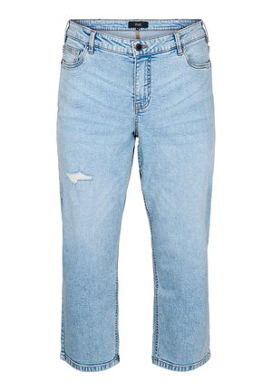 Zizzi GEKÜRZTE MIT DESTROYED-EFFEKTEN - Slimfit džínsy - light blue denim