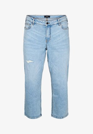 Zizzi GEKÜRZTE MIT DESTROYED-EFFEKTEN - Jeans Slim Fit - light blue denim
