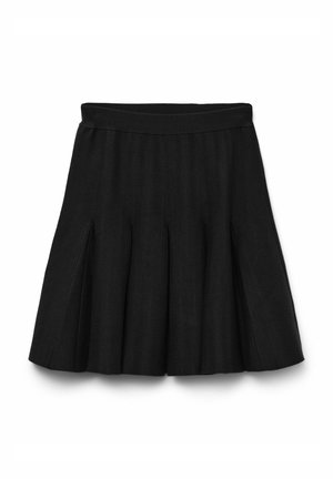 Gonna nera plissettata con una vita ampia, realizzata in un tessuto morbido. Presenta pieghe nette dalla vita all'orlo, offrendo un design strutturato.