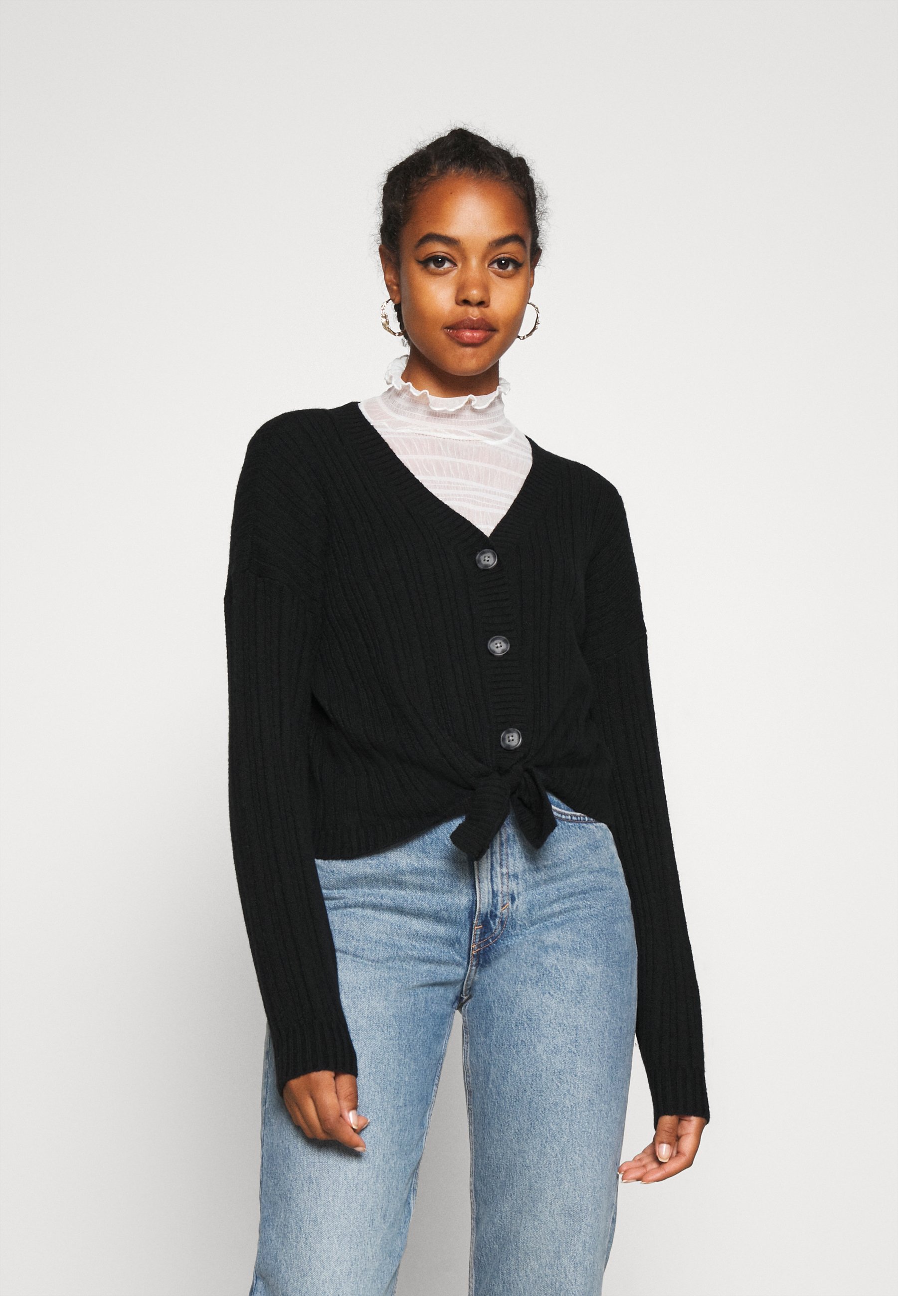tie front cardigan black