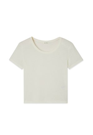 Puuvillasekoitteest cropped t-paita luonnonvalkoisena, jossa on pyöreä pääntie ja lyhyet hihat, pehmeällä ja sileällä pinnalla.