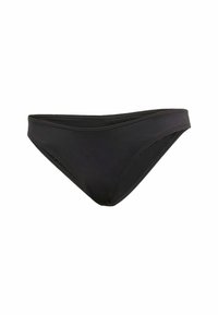 Black bikini bottom with a smooth texture, moderate coverage, and a seamless waistband design. Simple, minimalistic style without patterns.