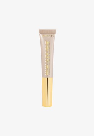 Tubo dorato del Magic Glow Wand con una bocchetta a pressione, caratterizzato da una finitura liscia e lucida e testo dorato in rilievo su uno sfondo chiaro.