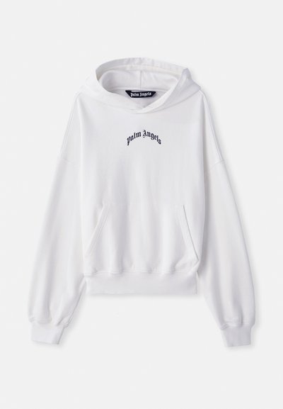 Weißer Hoodie aus Baumwolle mit einer frontalen Kängurutasche, gerippten Bündchen und Saum. Verfügt über das schwarze, auf der Brust gestickte "Palm Angels"-Logo.