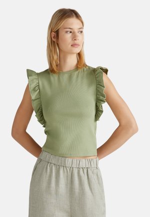 United Colors of Benetton SLIM FIT WITH ROUCHES - T-shirt print - green