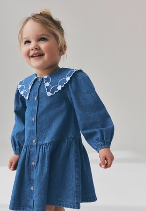 Next, REGULAR FIT - LONG SLEEVE EMBROIDERED COLLAR DRESS - Denimové šaty - blue denim