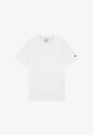 Valkoinen puuvillapaita lyhyillä hihoilla, pyöreä kaula-aukko ja pieni logo vasemmassa hihassa. Pehmeä rakenne ja klassinen istuvuus.