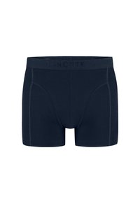 Boxers bleu marine fabriqués en tissu doux et extensible avec une taille ornée d'un logo. Présentent des coutures contrastantes et un design ajusté.