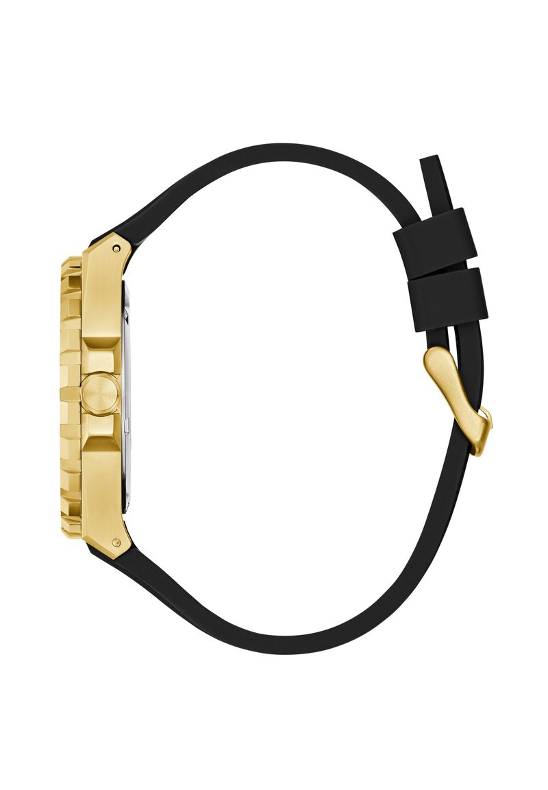 Orologio Guess Uomo, Analogico, Cassa Oro E Quadrante Nero, Bracciale 22 Mm, Multifunzione, Resistente 50m