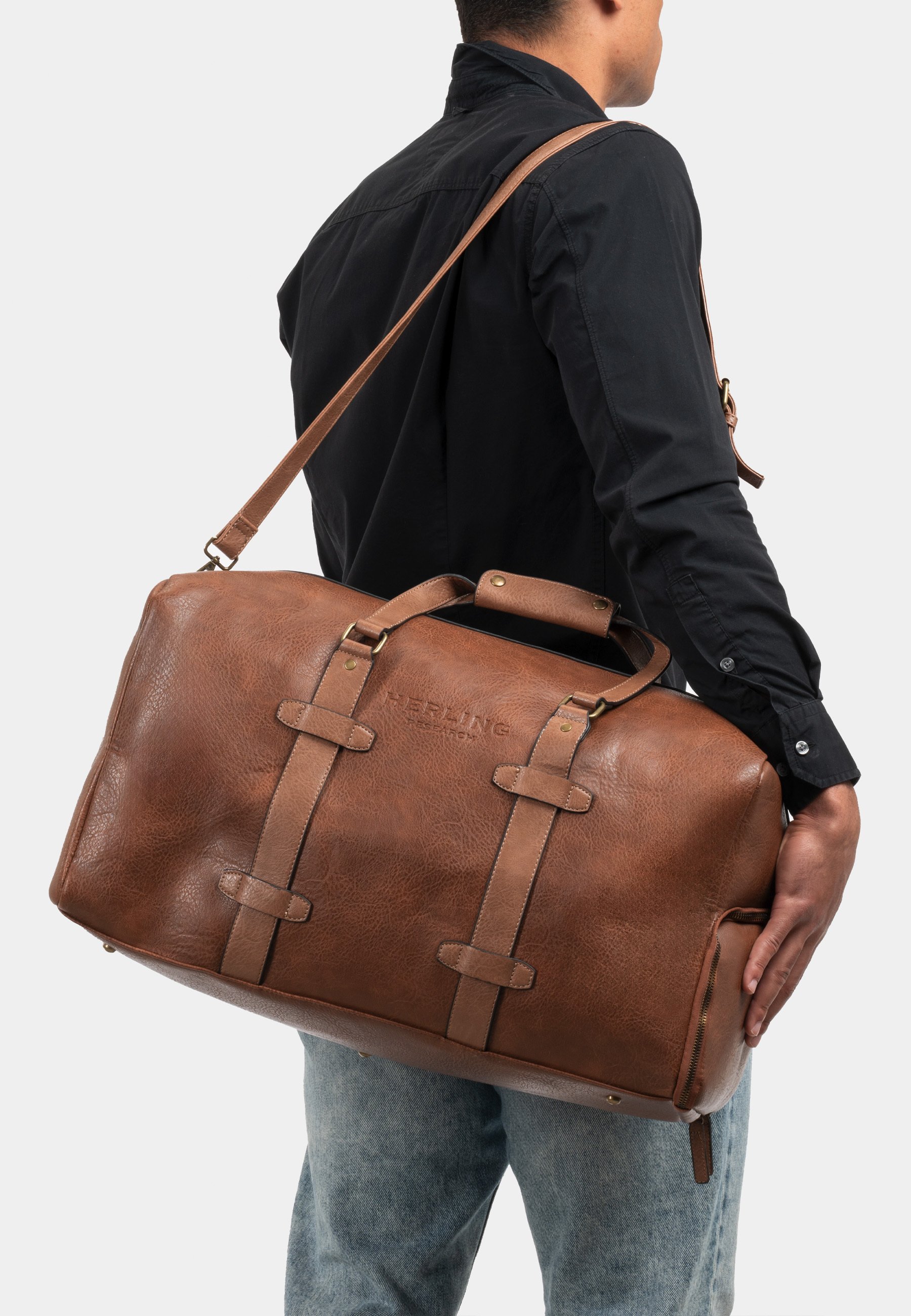 Borsone HERLING MEITNER - Pelle PU, Coffee Brown, 55x27x23 Cm, Con Tracolla Rimovibile - Foto 5