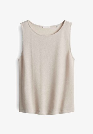 Mouwloos beige gebreid tanktop met ronde halslijn en rechte zoom, maat 36 en merk Opus.