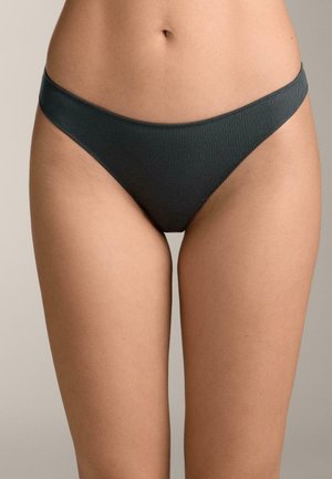 Culottes de bikini côtelées vert foncé avec une ceinture étroite, présentant une texture lisse et un design minimaliste.
