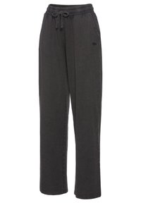 Grijze sweatpants van zacht katoen, met een elastische tailleband met trekkoord, zijzakken en een relaxte pasvorm. Eenvoudig ontwerp zonder patronen.
