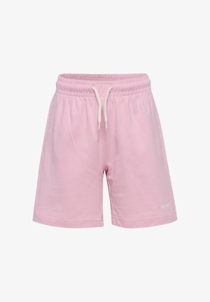 Hellrosa Freizeithose mit elastischem Bund und weißem Kordelzug, für angenehmen Tragekomfort entwickelt.