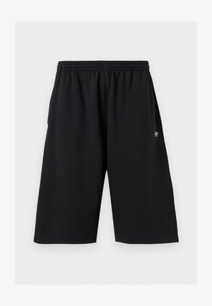 Sorte knælange shorts med elastisk talje, sidelommer og lille hvid Adidas-logo på højre side.