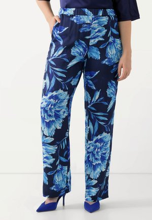 Ulla Popken FLORAL ELASTIC WAIST  - Broek - ink blue