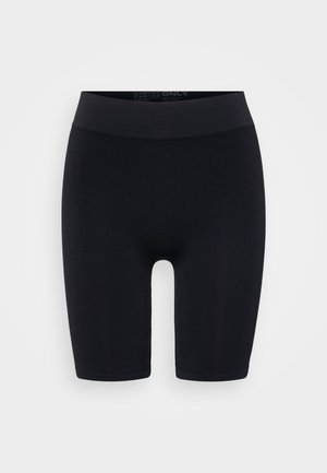 Sorte cykelshorts lavet af glat, strækbart materiale. Høj talje, knælangt design, sømløse kanter, ingen synlig hardware eller mønstre.