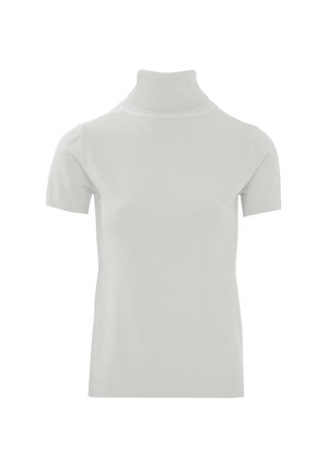 Korte mouw turtleneck trui in lichtgrijs, gemaakt van zacht materiaal met een aansluitend ontwerp, met ribgebreide ronde hals en mouwuiteinden.