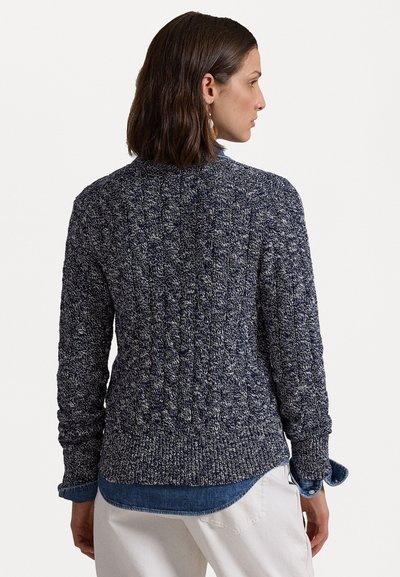 Polo Ralph Lauren CABLE-RAGG-KNIT COTTON CREWNECK CARDIGAN - Kardigan - refined navy/cream