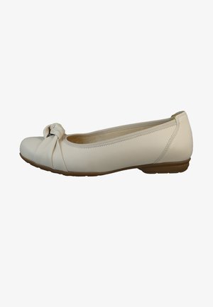 Ballet flats beige chiaro realizzati in pelle liscia. Presentano un accento annodato sulla punta e una suola in gomma flessibile per il massimo comfort.
