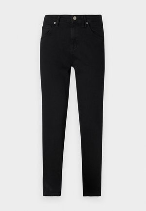 Sorte denim jeans med slank passform, med knappelukking foran, beltehemper og klassisk fem-lommers design. Glatt tekstur.