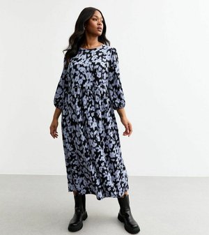 New Look Curves CURVES FLORAL CRINKLED MIDI - Jersey dress - blue pattern