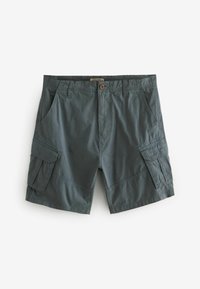 Shorts cargo de culoare gri închis, fabricate dintr-un material ușor. Dispun de două buzunare laterale și două buzunare cargo pe laturi. Sistem de închidere cu nasture.