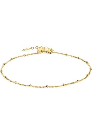 Gold-tone bracelet featuring a delicate chain design with textured links and small round accents, finished with a clasp and adjustable closure.