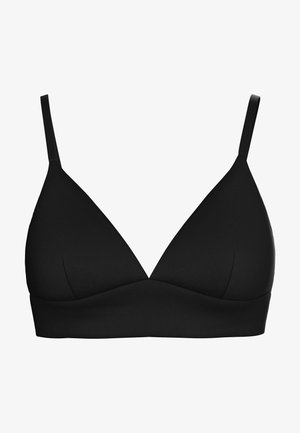 Sort bralette med trekantede kopper, justerbare stropper og et glat, strækbart stof. Funktioner et sømløst design og et bredt underbånd.