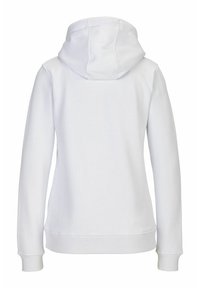 Witte sweatshirt met een capuchon, voorzien van lange mouwen, ribgebreide boorden en een ribgebreide onderrand. Zachte textuur met een eenvoudig ontwerp en geen zichtbare logo's.