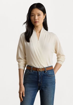 COTTON-MODAL SURPLICE SWEATER - Džemperis - mascarpone cream