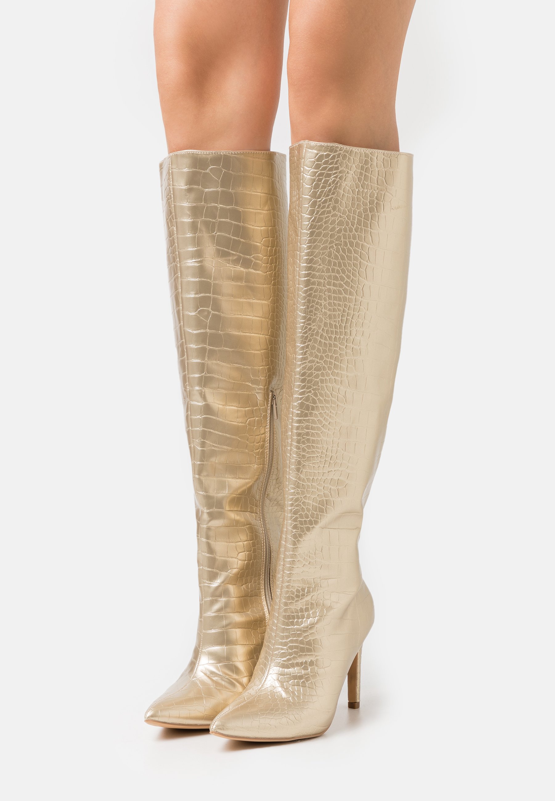 gold knee boots