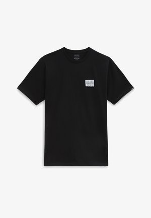 Zwart Vans T-shirt met korte mouwen, voorzien van een klein wit Vans-logo en sterontwerp op de linkerborst en een klein logolabel op de linkermouw.