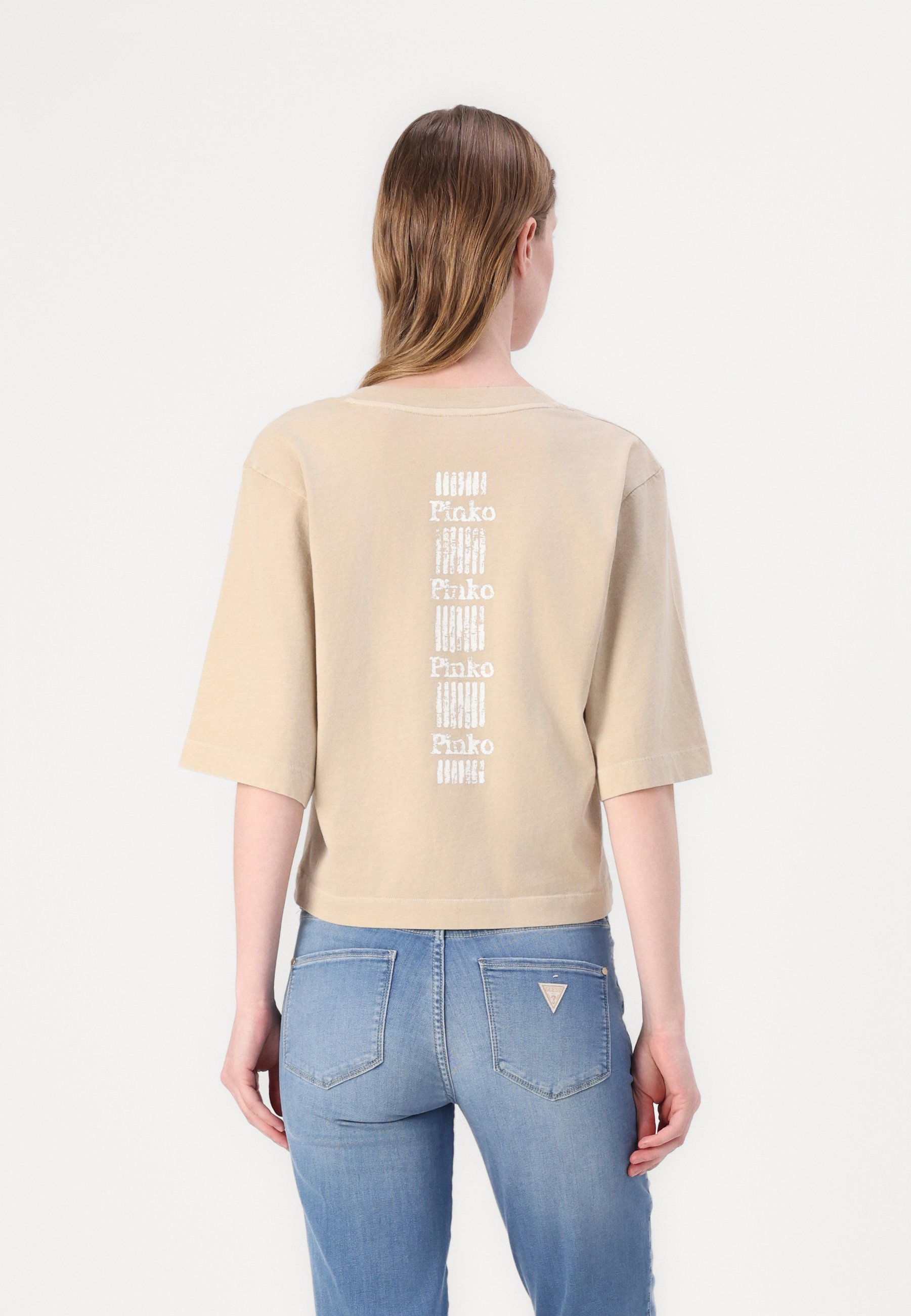 売れ筋商品|||ピンコ Tシャツ レディース トップス SUEZ CON BANDA LOGATA - Print T-shirt - cement beige Pinko SUEZ CON BANDA LOGATA - Print T-shirt - cement beige