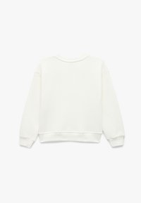 Hvid bomulds sweatshirts med lange ærmer, rund hals og cropped bund. Glat tekstur med ribstrikkede manchetter og bund. Bagved.