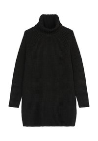 Pull en maille noire avec col roulé, doté d'un tissage texturé et épais. Il possède des manches longues et une coupe ample, oversize.