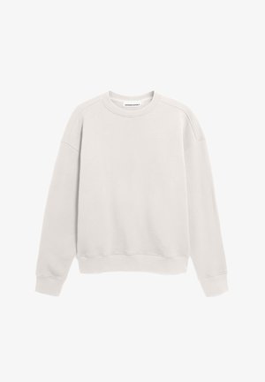 Lichtgrijze sweatshirts met een ronde hals, lange mouwen en geribbelde boorden. Zachte stoftextuur, casual ontwerp, zonder patronen of versieringen.