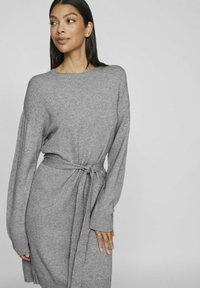 VILA O-NECK - Stickad klänning - medium grey melange