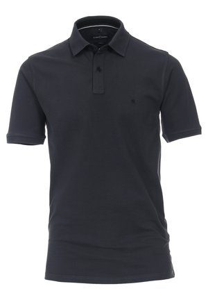 Marineblaue Baumwollpoloshirt mit kurzen Ärmeln, klassischem Kragen und einer Drei-Knopf-Leiste. Mit kleinem Logo auf der linken Brust.